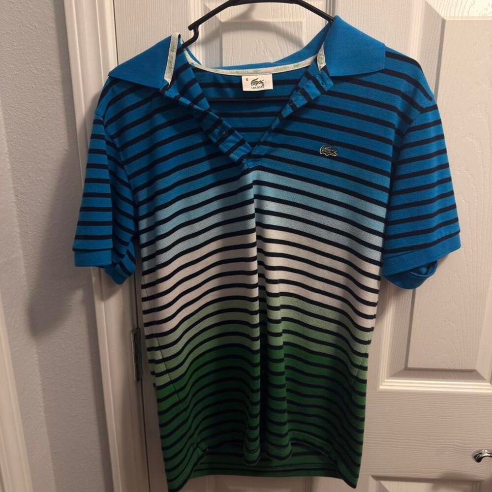 (2006-2011) Lacoste Gradient Striped Petit Piqué Polo - Cerulean/Green - 5 (L)